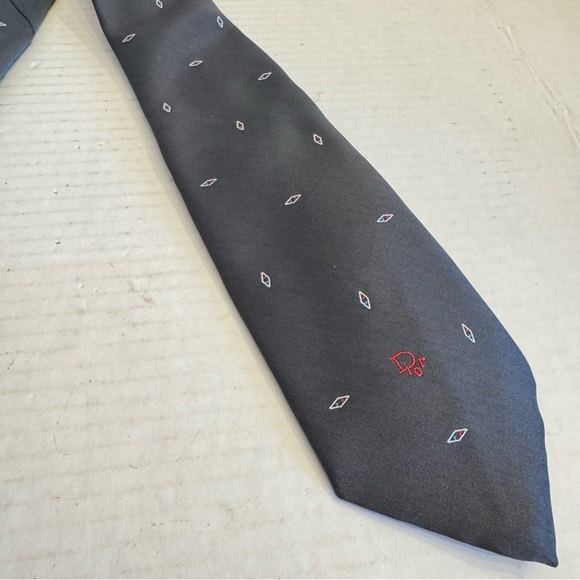 Christian DIOR Neck Tie Striped Gray Diamonds - Picture 8 of 15